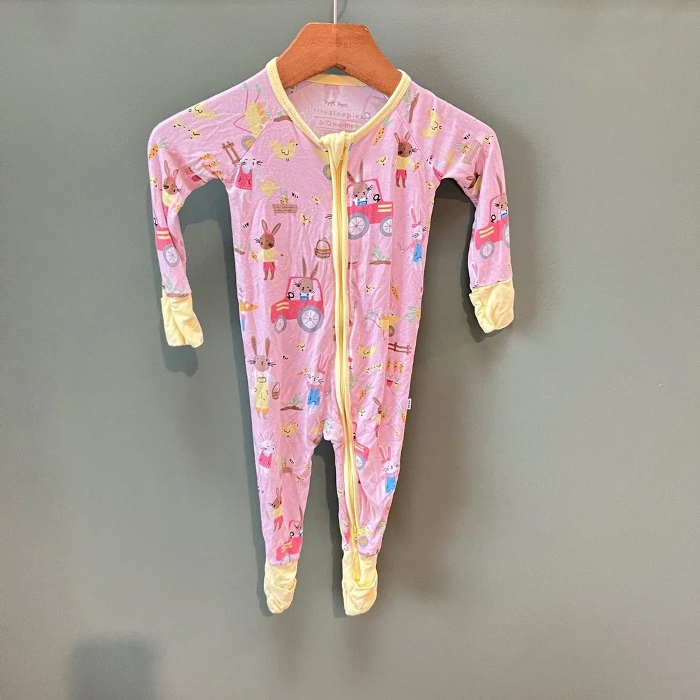 Little Sleepies Bunny Garden‎ Bamboo Zippy Pajamas Pink 6-12 Months LS-BG-612